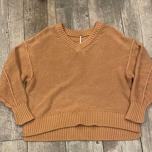 Free People V-Neck Sweater in Tan